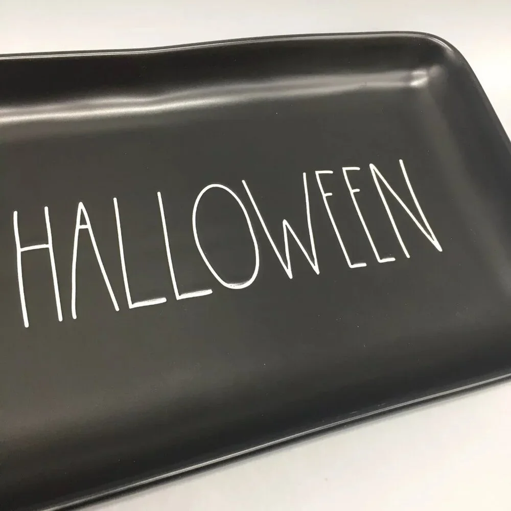 Rae Dunn Happy Halloween Serving Tray Platter Matte Black White 13